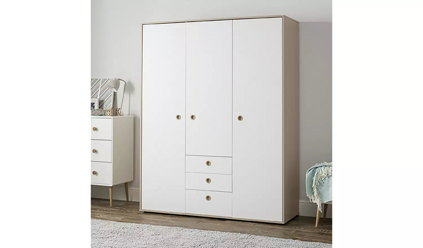 Camden 3 Door 3 Drawer Wardrobe – White & Acacia